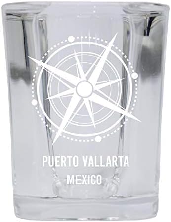 Puerto Vallarta Hatıra 2 Ons Kare Atış Cam lazer kazınmış Pusula Tasarımı
