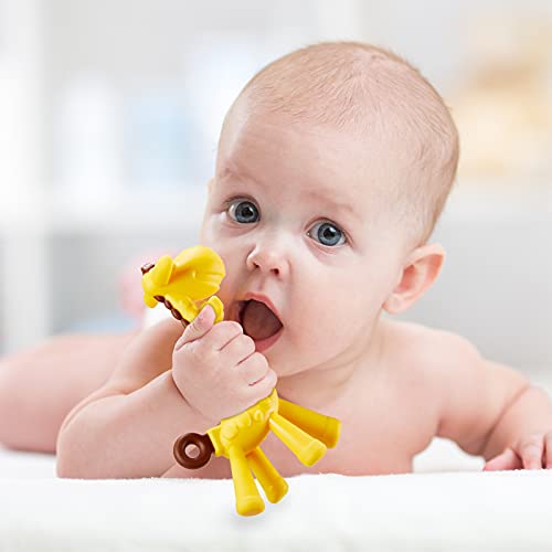 Nuanchu 4 Parça 2 Silikon Zürafa Bebek Diş Kaşıyıcı Bebek Diş Kaşıyıcı Oyuncaklar Silikon diş çıkartma oyuncakları Bebekler için