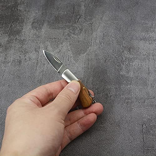 Cep Anahtarlık Bıçağı, Erkekler Kadınlar için Taşınabilir Mini Anahtar Bıçağı, Paslanmaz Çelik Bıçaklı ve Ahşap Saplı Çok Amaçlı