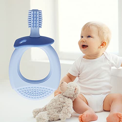 Silikon Parmak Fırçası, Yumuşak Kıllar Demonte Bebek Eğitim Diş Fırçası Seti 360° Fırça Saç Bebek için Sakız Bakımı için Bebek(Mavi)