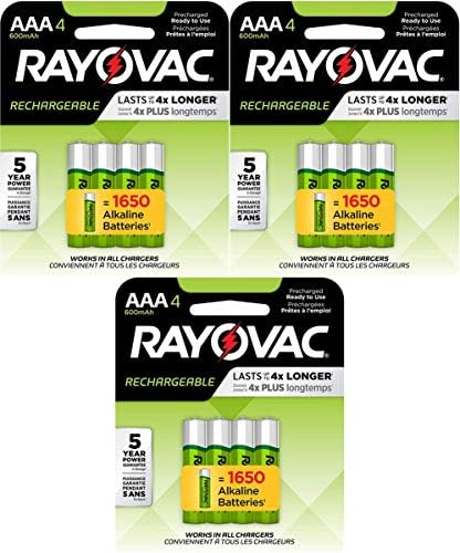 Rayovac Şarj Edilebilir 600mAh NiMH AAA Piller 12 (3x4) Paket