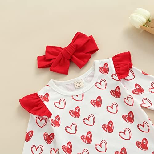 Bebek Bebek Kız sevgililer Günü Kıyafetler Fırfır Uzun Kollu Kalp Baskılı Romper Tulum Pantolon Kafa Bandı İle 0-24 M