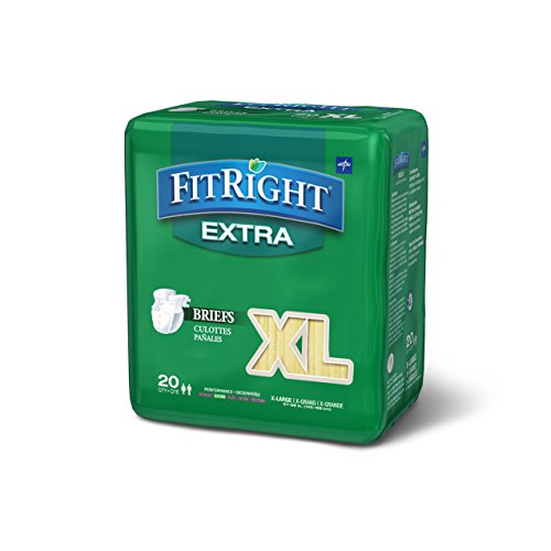 Sekmeli Medline FitRight Ekstra Yetişkin Külotları, Orta Emicilik, X-Large, 57 -66, 20 Sayım (4'lü Paket), Toplam 80