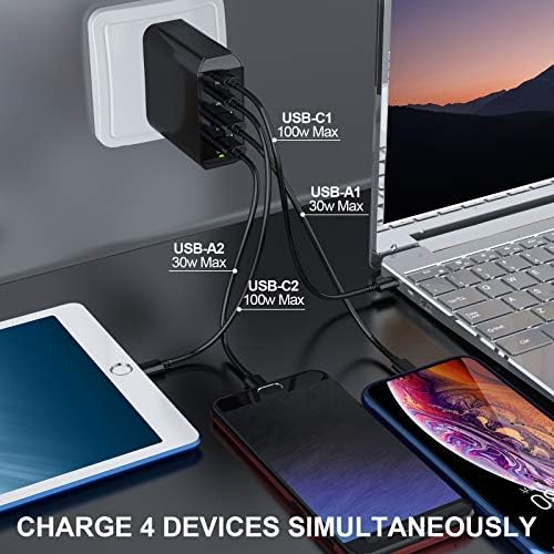 USB C Şarj Cihazı 100W, Duvar Şarj Cihazı 4 Bağlantı Noktası [GaN Tech] PD Şarj Cihazı, C Tipi Hızlı Şarj Cihazı, USB C Dizüstü