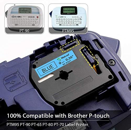 NıneLeaf 4 Paketi için Uyumlu Brother P-Touch M Etiket Bant MK521 M-K521 M521 üzerinde Siyah Mavi 3/8 (9mm) x 26.2 ft (8 m) etiketleme