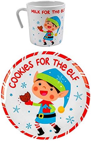 Noel Baba Kurabiyeleri Tabak ve Kupa Seti: Elf, Ren Geyiği ve Noel Baba Tasarımları Melamin Ürünleri (Elf, 1 Tabak ve 1 Bardak)