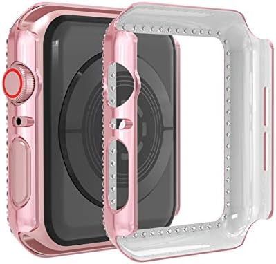 Suppeak 4 Paket Çift Bling Kılıf Apple Watch Serisi 6 SE 5 4 44mm ile Uyumlu, moda Kristal Elmas Case Arka Apple Watch 44mm ile