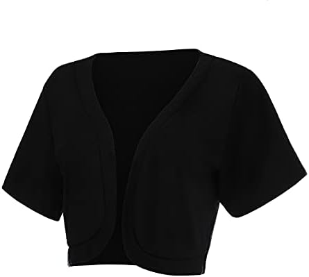 Temel Katı Kırpılmış Hırka Kadınlar için Kısa Kollu Omuz Silkme Örgü Ön Açık Bolero Elbise Kaşkorse ile Giymek
