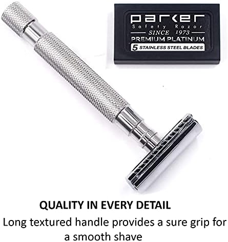 Parker 64S Paslanmaz Çelik Saplı Çift Kenarlı Emniyetli Jilet ve 5 Premium Bıçak