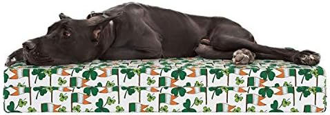 Ambesonne St. Patrick Günü Köpek Yatağı, Geleneksel Yeşil Renklerde Kültürel İrlanda Bayrağı Yonca Motifleri, Dekoratif Kumaş