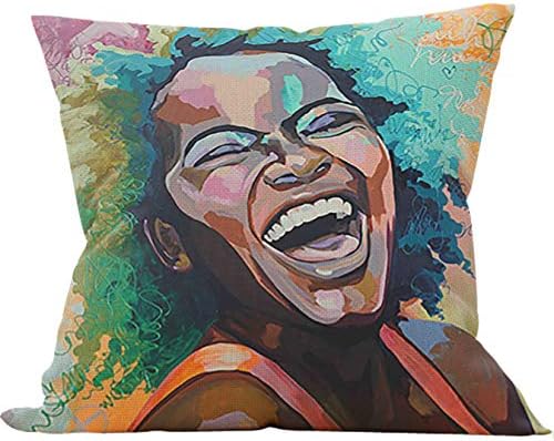 Mancheng-zı Afrikalı Kadınlar Amerikan Güzel Gülümseme Atmak Yastık Kılıfı, 18x18 İnç Dekoratif Siyah Sanat Pamuk Keten Yastık
