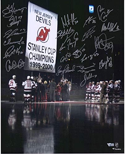 New Jersey Devils 2000 Stanley Kupası Şampiyonları İmzalı 16 x 20 Afiş 20 İmzalı Fotoğraf-İmzalı NHL Fotoğrafları