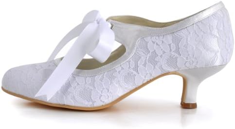 ElegantPark Dantel Düğün Ayakkabı Kapalı Toe gelin Ayakkabıları Kadın Mary Jane Düşük Topuklu Pompalar Gelinlik Ayakkabı