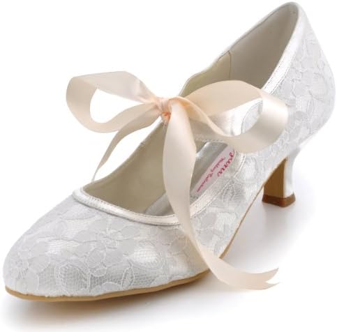 ElegantPark Dantel Düğün Ayakkabı Kapalı Toe gelin Ayakkabıları Kadın Mary Jane Düşük Topuklu Pompalar Gelinlik Ayakkabı