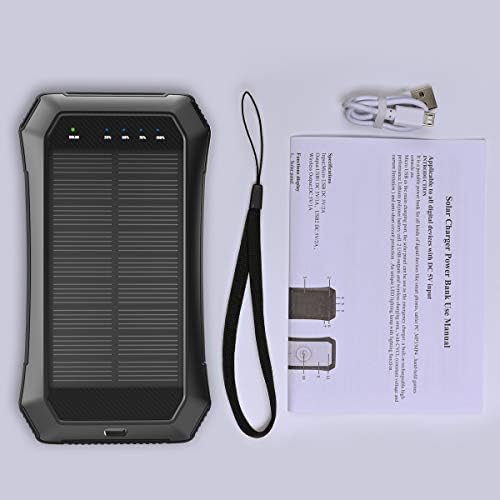 Solar Şarj Cihazı, 20 LED Işıklı ABFOCE Güneş Enerjisi Bankası 10000mAh ve iOS Android için Kamp için Qi Güneş Kablosuz Şarj