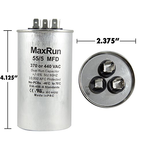 MAXRUN 55 + 5 MFD uf 370 veya 440 Volt VAC Yuvarlak çift Çalışma Kondansatör Klima veya ısı pompası Kondansatör-55/5 Microfarad