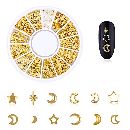 WOKOTO 6 Kutuları Altın Gümüş Hollow Nail Art Çiviler Set Yıldız Ay Çiçek Tırnak Perçin Kiti Manikür Takı Süslemeleri İle 1 Pc