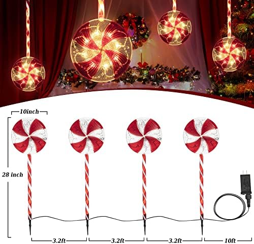 Hıboom Noel şeker kamışı ışıkları açık, 4 Pcs lolipop Yard ışareti, kırmızı beyaz Noel açık yolu süslemeleri 8 modları fiş için