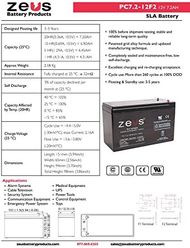 ZEUS Pil Ürünleri PC7. 2-12 SLA Pil-Değiştirir Güç-Sonic RS - 1270 12 V 7Ah Piller Ev Alarm Pil Acil çıkış Aydınlatma Pil Elektrikli