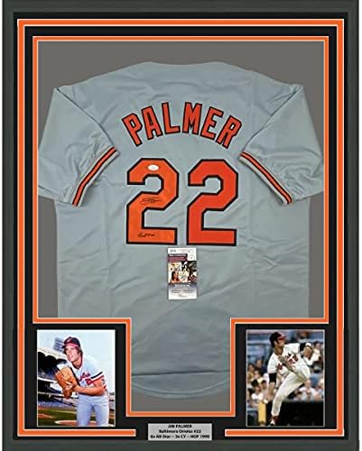 Çerçeveli İmzalı / İmzalı Jim Palmer HOF 1990 33x42 Baltimore Gri Beyzbol Forması JSA COA