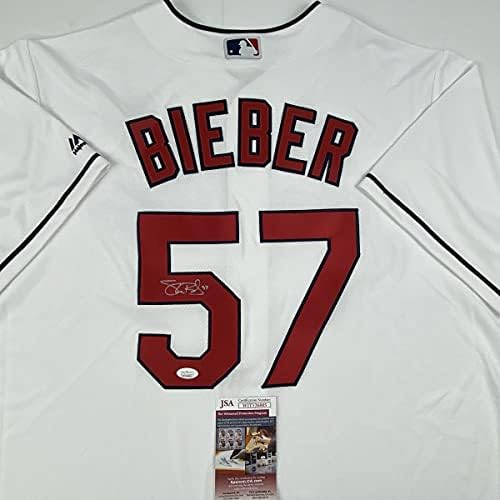 İmzalı / İmzalı Shane Bieber Cleveland Kızılderilileri Beyaz Majestic Beyzbol Forması JSA COA
