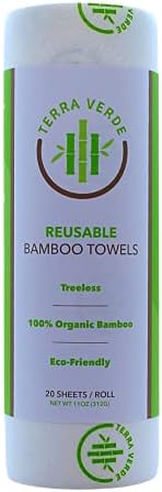 Terra Verde Premium Yeniden Kullanılabilir Bambu Kağıt Havlular-20 Yapraklı 1 Rulo Çevre Dostu Kağıt Havlular - Organik Biyolojik