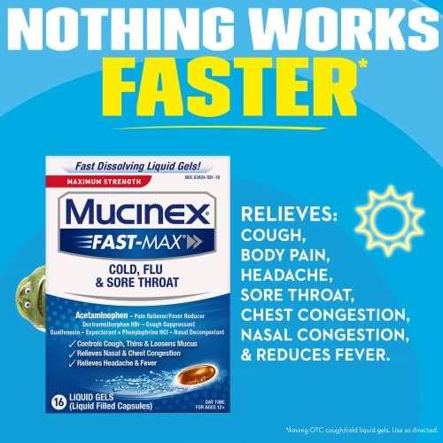 Mucinex Fast-Max Maksimum Güç, Soğuk Algınlığı, Grip ve Boğaz Ağrısı Sıvı Jelleri, 16ct