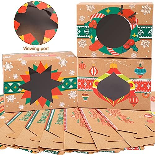 Noel Çerez Kutuları 18 Paketleri Tedavi Ekmek Kutusu Kraft için Pencere ile Hamur İşleri Cupcakes Şeker Tatil Hediye ve Parti