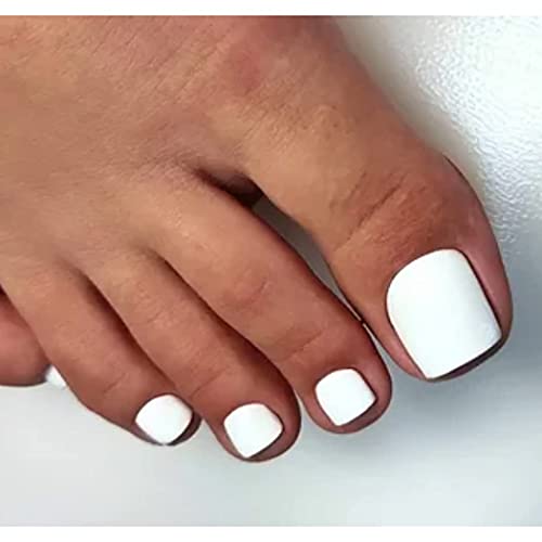 Fstrend 24 Pcs Parlak Düz Renk Sahte Ayak Tırnakları Beyaz Saf Tam Kapak Akrilik takma tırnak Ayak Parmakları için Yanlış Çivi