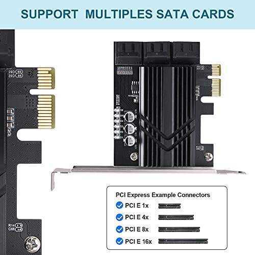 PCIe x1 SATA Kartı 6 Bağlantı Noktası, 6 SATA Kablosu ve Düşük Profilli Braketli SATA 3.0 Denetleyici Genişletme Kartı, SATA