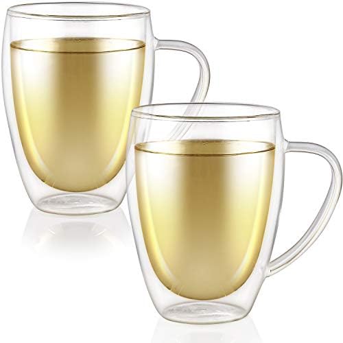 Çay Odası Çift Duvarlı Kupalar-12 oz / 350 ml-Çay, Kahve ve Daha Fazlası için 4 Yalıtımlı Cam Kupa Seti-Clear Bliss Collection