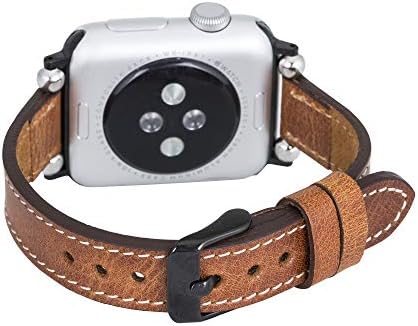Venito Foggia Deri saat kayışı Apple Watch Serisi ile Uyumlu 1, 2, 3, 4, 5, 6, 7, SE w / Paslanmaz Çelik Donanım (Antik Kahverengi