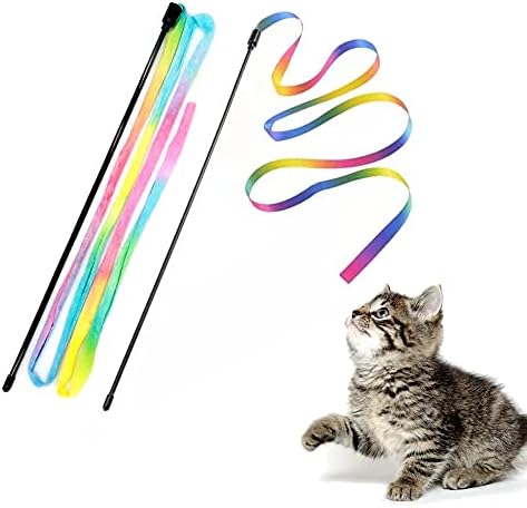 Interaktif Kedi Gökkuşağı Değnek Oyuncaklar, Interaktif Kedi Teaser Değnek Dize, renkli Şerit Charmer Yavru için-2 ADET