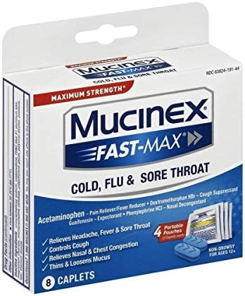 Mucinex Fast max Soğuk grip Boğaz Ağrısı kapakları, Beyaz, 8 Sayım