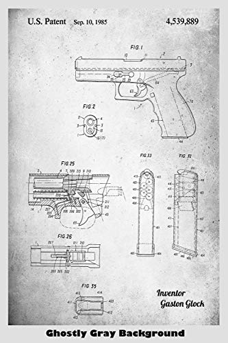 Glock Tabanca Posteri: Çoklu Boyut / Renk Seçenekleri, Patent Baskı Duvar Sanatı, Silah Ateşli Silah Patent Resmi, Polis Memuru