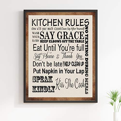 Görgü Kuralları için Mutfak Kuralları - Komik Mutfak İşareti - 11 x 14 Mizahi Tipografik Duvar Sanatı Baskısı-Çerçeveye Hazır.