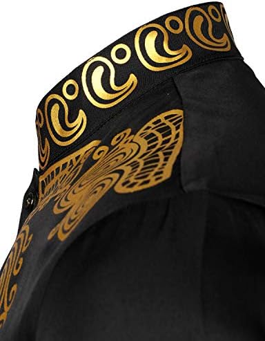 LucMatton erkek Afrika 2 Parça Set Uzun Kollu Altın Baskı Dashiki ve Pantolon Kıyafet Geleneksel Suit