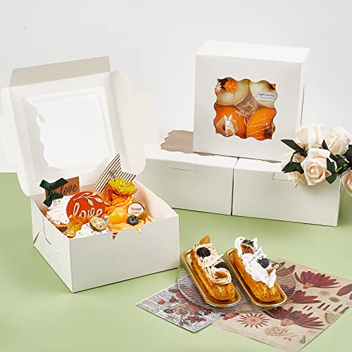Kucoele 30 pcs 6x6x3 İnç Beyaz Ekmek Kutuları ile Pencere Pasta Kutuları Çerez Kutuları Kraft kağıt Kutuları için Pasta Pasta