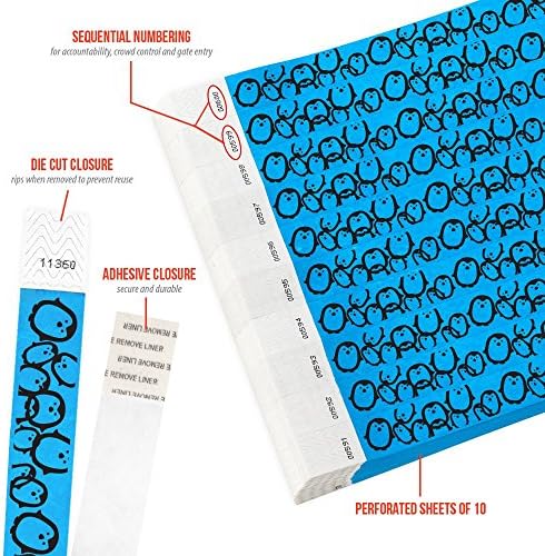 WristCo Mavi Penguenler 3/4 Tyvek Bileklikler-Etkinlikler için 500 Paket Kağıt Bileklikler