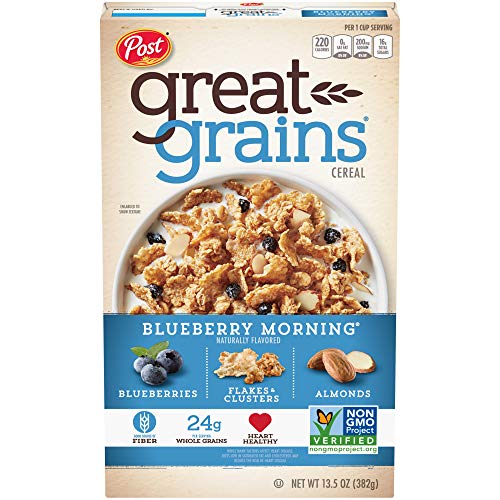 Post Great Grains Blueberry Sabah Kahvaltı Gevreği, GDO Olmayan Proje Doğrulandı, Kalp Sağlıklı, Az Yağlı, Tam Tahıllı Tahıl