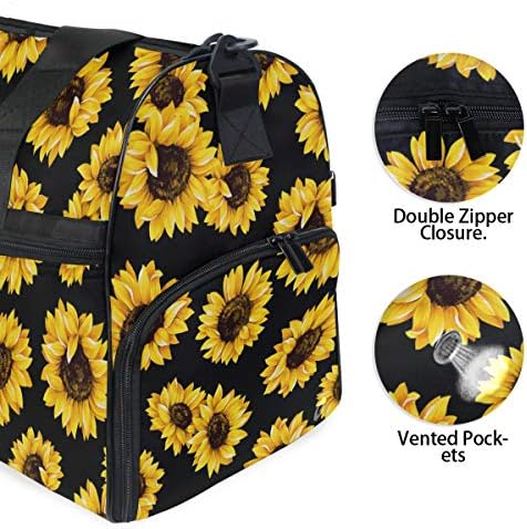 ALAZA Şık Sarı Ayçiçeği Spor Spor spor çantası Seyahat Bagaj Çanta omuzdan askili çanta Ayakkabı Bölmesi ile Erkekler Kadınlar