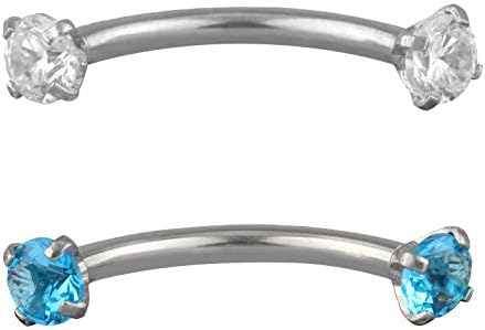 DRKK Çelik 16G Cerrahi Paslanmaz Kübik Zirkonya Gem (3mm) Dahili Konu Kavisli Halter Kaş Piercing Takı 10mm