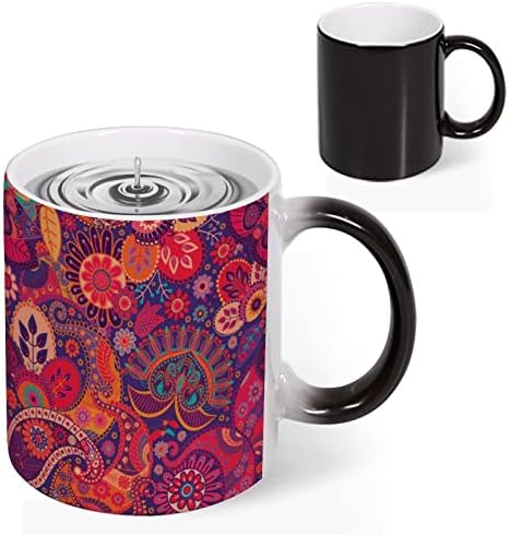 Kırmızı Paisley ısı değiştiren kupa yenilik renk değiştiren seramik kahve ısıya duyarlı Fincan (11 Oz)