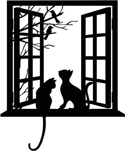 BİBİTİME Ağaç Dalı Sahte Pencere Siyah Kediler Duvar sanatı çıkartmalar Yatak Odası Oturma Odası Kahve Dükkanı Vinil Çıkartmaları