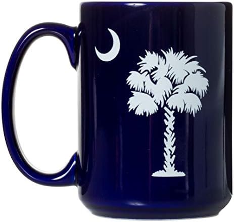 Güney Carolina Bayrağı Palmetto Ağacı ve Crescent Moon-15oz Deluxe Çift Taraflı Kahve Çay Kupa