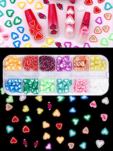 2 Kutuları sevgililer Günü Nail Art Dilim Payetler, 3D Kalp Şekli Şeker Renkler Tırnak Glitter sevgililer Günü Süslemeleri için