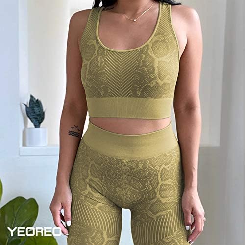 YEOREO Yoga Kıyafeti Kadınlar ıçin Dikişsiz 2 Parça Egzersiz Spor Yüksek Bel Yılan Baskı Tayt ıle Sutyen Seti