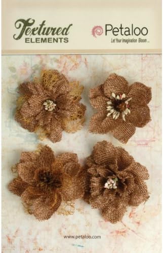 Petaloo Dokulu Elemanlar Çuval Bezi Çiçekleri, 2,25 İnç, Doğal, 4'lü Paket