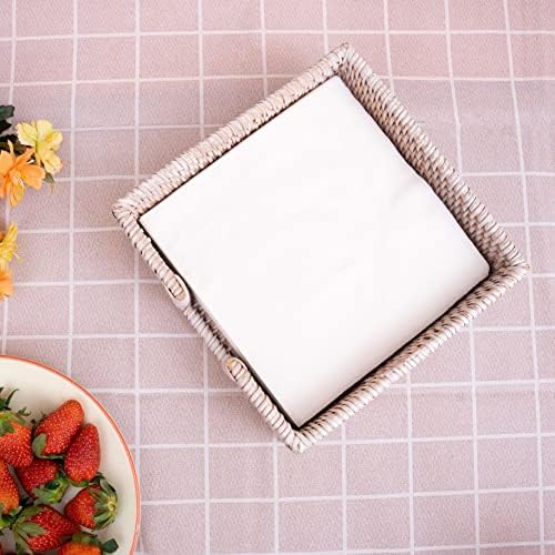 Mutfak için Rattan Peçete Misafir Havlu Tutacağı 7.5 x 7.5 x 2.5 inç Kare Hasır Kağıt Mendil Tutucu Caddy Yemek Masası için Düz