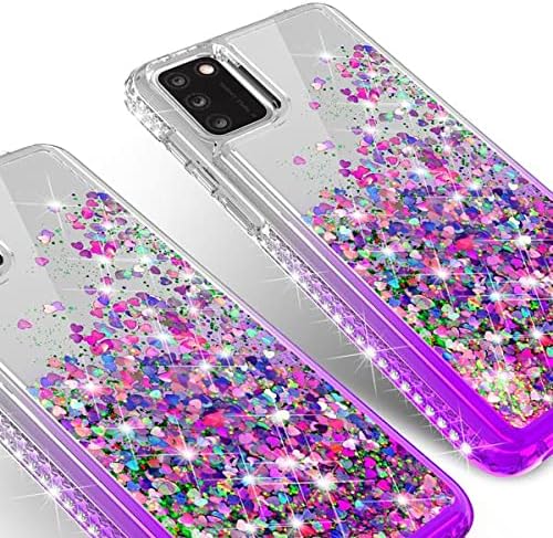 Sıvı Glitter Telefon Kılıfı ıçin Uyumlu Alcatel TCL A3X A600DL Kılıf w [Temperli Cam Ekran Koruyucu] Bling Elmas Kızlar Kadınlar-Mor
